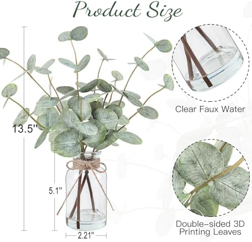 Artificial Eucalyptus Stems in Glass Vase / A Real Touch Green Eucalyptus