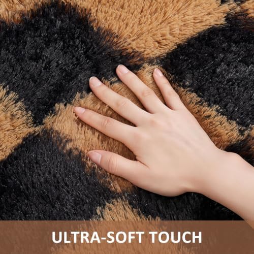 Ophanie 8x10 Black & Beige Diamond Checkered Rugs for Living Room Bedroom,Large Rhombus Fluffy Soft Fuzzy Area