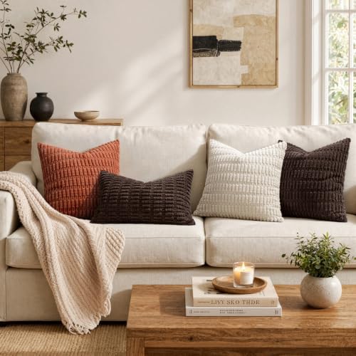 MIULEE Corduroy Decorative Throw Pillow Covers 20x20 Dark Brown Pack of 2