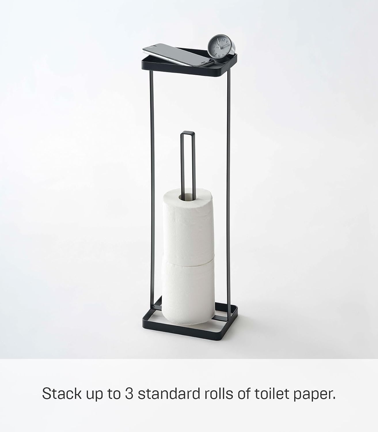 YAMAZAKI Home Tower Roll Paper Stand with Tray - Steel - Holds 3 Toilet Paper Rolls | Sturdy steel roll paper stand