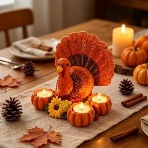Thanksgiving Turkey Candle Holders, Turkey tealight Ornaments, Autumn Pumpkin Candle Holders, Indoor Thanksgiving Table Decorations, Resin Turkey Candle Holders