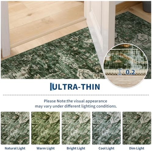Garvee 6x9 Washable Area Rug Vintage Boho Green Bedroom Rug Non Slip
