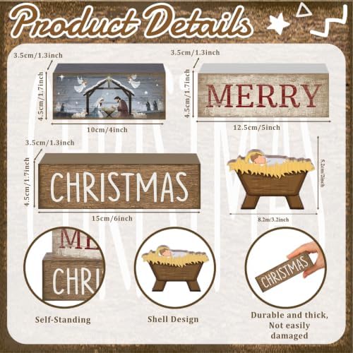 Lineshading 4 Pcs Nativity Christmas Wooden Block Signs Farmhouse Decor