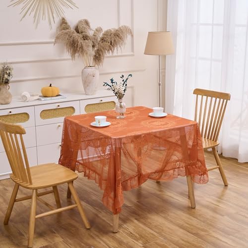 Lace Tablecloth Vintage Table Cloth (Orange, 55”x55”, Square)