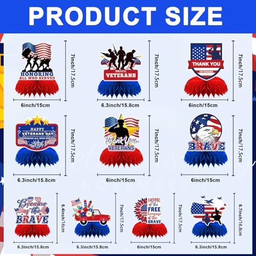 10 Pcs Veterans Day Honeycomb Centerpieces for Table Decorations