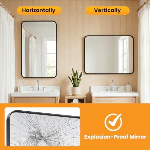 30"x 40" Black Bathroom Mirror for Sink, Rectangle Vanity Mirror