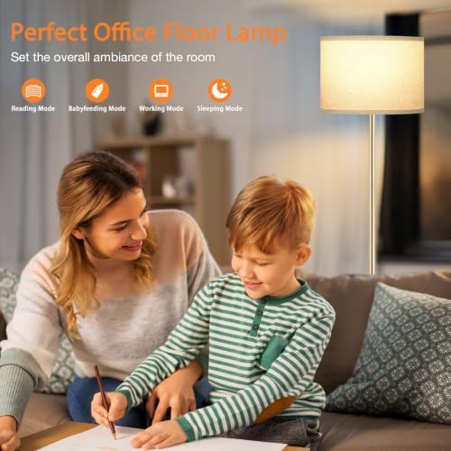 Ambimall 60'' Modern Floor Lamp with Remote, Tall Lamps for Living Room, Bedroom, Office, Dining Room, Beige Shade with