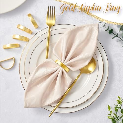 APTWOW Bright Gold Napkin Rings Set of 12, Fall Thanksgiving Table Decor