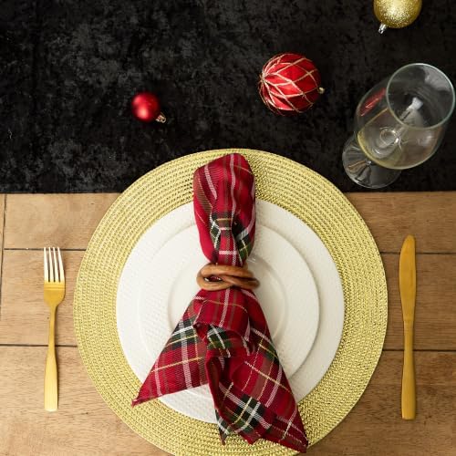 DII Holiday Dining Table & Kitchen Décor Metallic Fabric, Christmas Napkin Set, 20x20, Red Tartan Plaid, 6 Piece