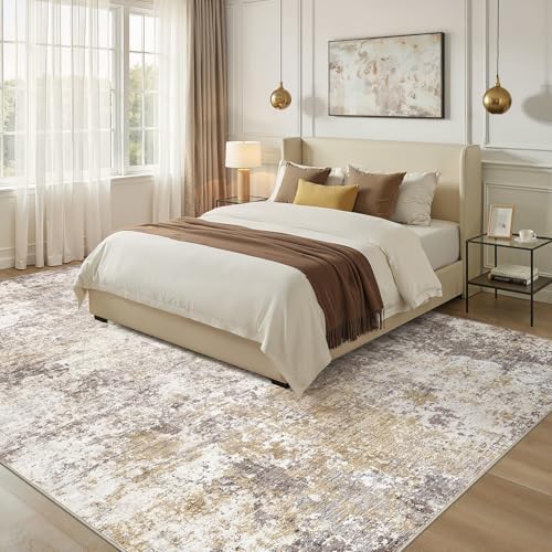 Nakagishi 10X14 Area Rugs for Living Room: Washable Modern Abstract Rug with Non-Slip Silicone Backing Low Pile Soft