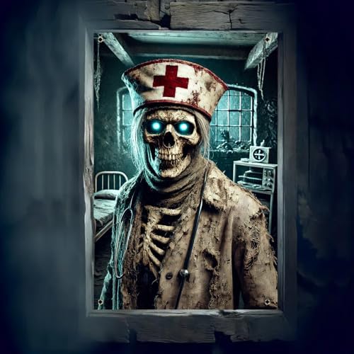 BlissYard Halloween Window Banner 31x47 Inch Zombie Nurse Windows Cover Abandoned Hospital Window Banner Spooky Medical Horror Window Decor Indoor Outdoor Halloween Party Decoration