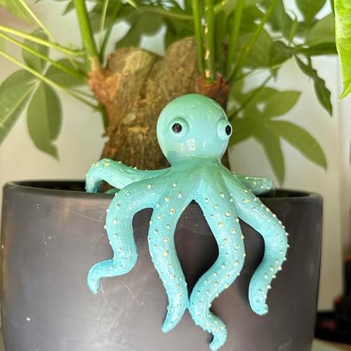 Octopus Figure Plant Pot Hanger, Flower Pot Hugger, Resin Tortoise Statue, Funny Pot Huggers for Planters, Cute Climbing Animal Flower Pot Hugger, Garden Fence Balcony Patio Yard (Octopus)