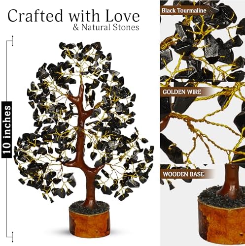 YATSKIA Black Tourmaline Crystal Tree | Healing Crystal Tree | Home Decor | Home Office Decor | Bookshelf Decor