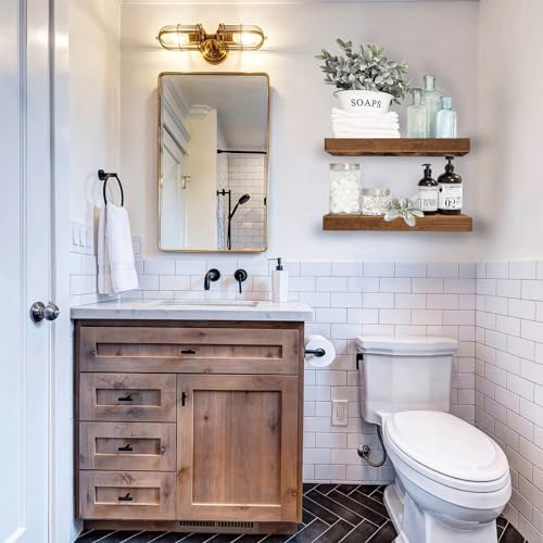 QEEIG Bathroom Floating Shelves for Wall (Brown, Set of 2, 15.7")