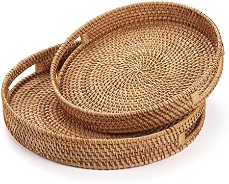 Round Rattan Serving Tray Decorative Woven Ottoman Trays / 11.8 / Natural / 11.8 x 2