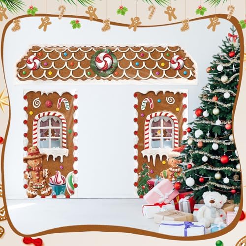 HunnmingRe 3 Pcs Christmas Gingerbread House Door Covers Decor,Candy