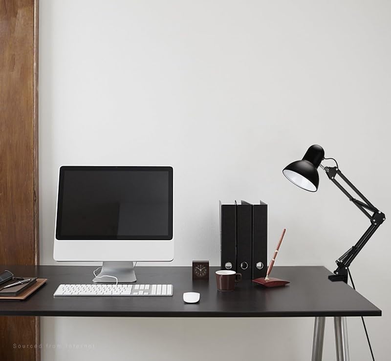 Adjustable Clamp Desk Lamp 24" Height, Swing Arm Architect Metal Table Lamp, Gooseneck and 360° Rotating Shade, E26