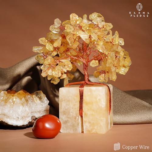 KARMAPLEDGE Chakra Tree of Life for Unique Gifts for Mom, Dad, Home and Office Decor, Handmade Citrine Healing Crystal