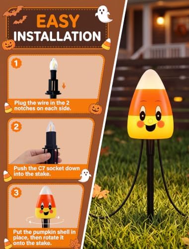 10.5FT Halloween Pathway Lights, 5PK LED Candy Corn Stake Lights