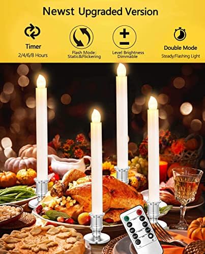 YAUNGEL Window Candles, 12 Pack LED Battery Operated Christmas Candles for Windows with Remote Electric Candle Lights with Removable Candle Holders Suction Cups for Christmas Decorations, Silver