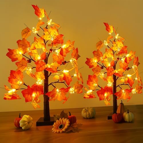 Joyhalo 2 Pack 23.5 Inch Fall Trees with Lights