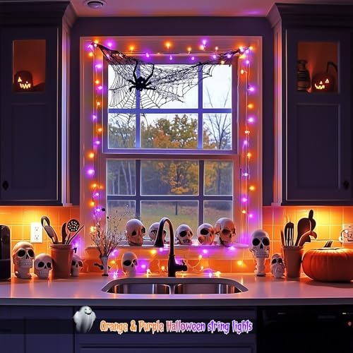 JMEXSUSS 2 Pack 100 LED Orange and Purple Halloween Lights Outdoor