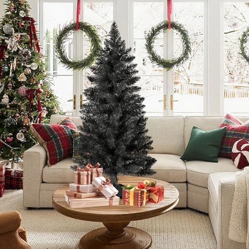 3ft Artificial Christmas Tree, Mini Xmas Pine Tree with 4-Leg Stable Plastic Base, Small Tabletop Christmas Tree for Home Office Holiday Party Indoor Decoration