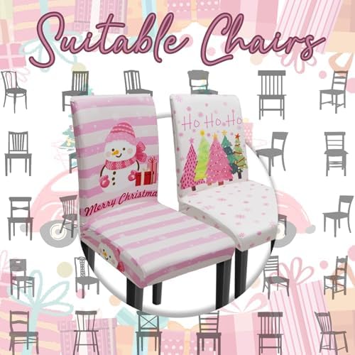 Christmas Chair Covers Set of 4, Xmas Tree Snowman Dining Chair Covers for Party Kitchen Removable Seat Cover for Chairs Christmas Decorations Indoor