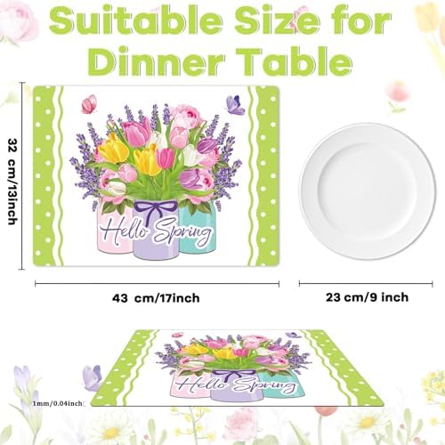 Spring Placemats Set of 6 Tulip Vase Plastic Table Mat 17×13×0.04in