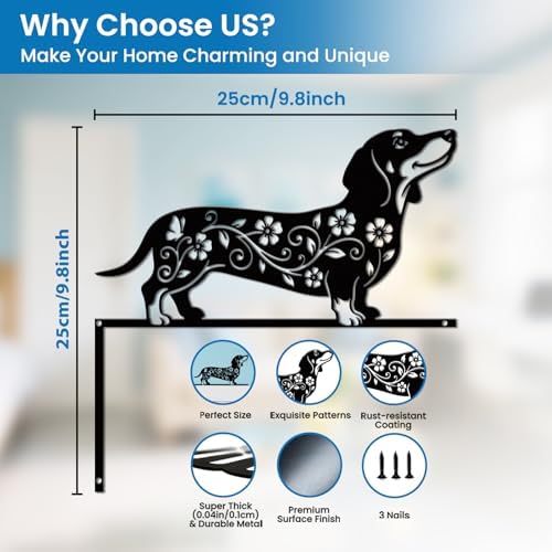 CUTHOLLOW Dachshund & Flowers Door Topper Sign Metal Wall Art Decor