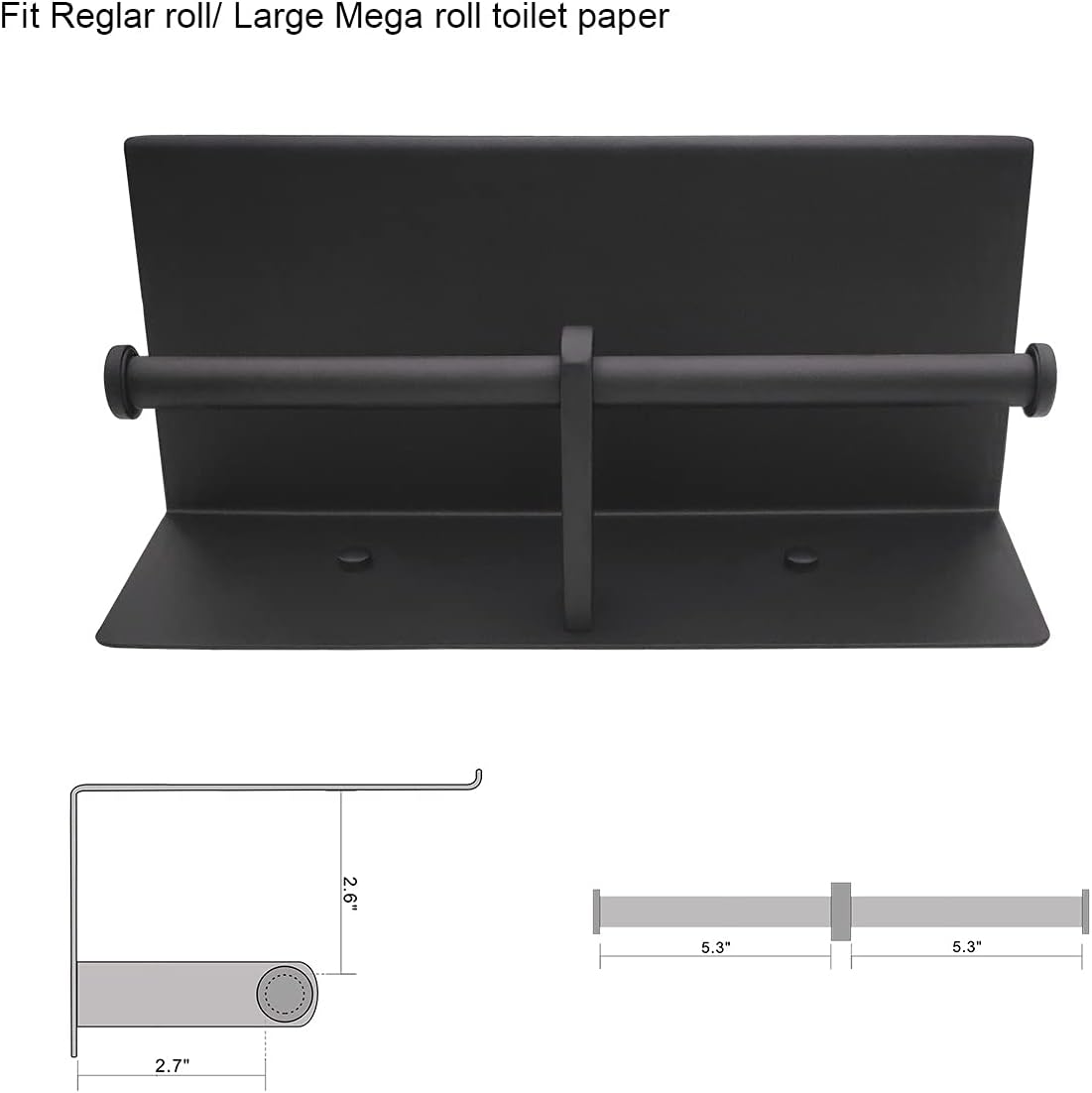 GZILA Double Toilet Paper Holder with Shelf Matte Black Wall Mounted, Dual Large Rolls Tissue Holder Multipurpose TP