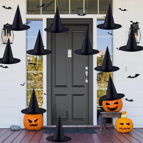 XIMISHOP 12pack Halloween Witch Hats Decortions with 3D Bats Wall Decor
