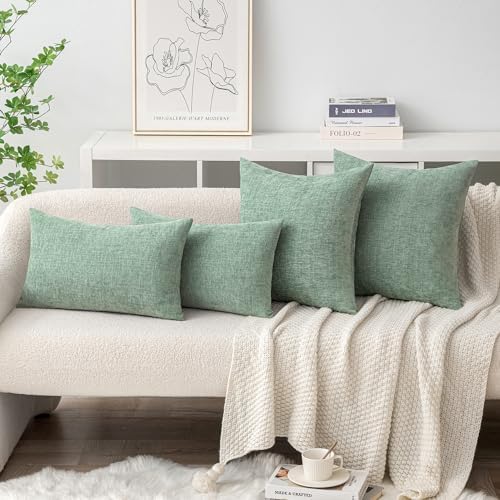 MIULEE Soft Chenille Throw Pillow Covers Greyish Green 16x16 Pack of 2