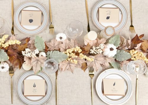 DearHouse Fall Garland Maple Leaf, 5.9Ft Hanging Vine Garland White with Pumpkins and Berries Thanksgiving Decor for Home Wedding Fireplace Party Christmas (White&Brown)