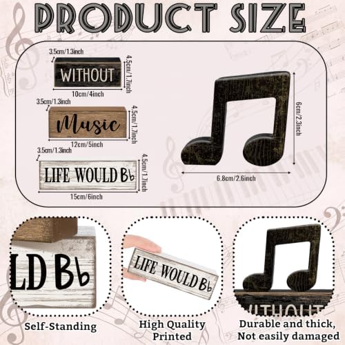 Moucuny 4 Pcs Music Notes Decor Wooden Block Signs Musicical Party Decor