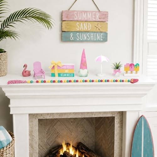 Summer Decorations for Home Indoor 8pcs Pastel Beach Tiered Tray Decor Set