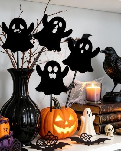 4 Pcs Ghosts Halloween Decorative Garden Stakes for Flower Planter Pot Outdoor Metal Yard Sign Day of The Dead Decorations Patio Lawn Decor