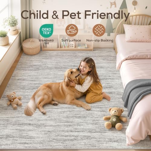 Nakagishi 10X12 Area Rugs Living Room: Washable Large Vintage Rug Neutral Non-Slip Soft Stain Resistant Indoor Carpet