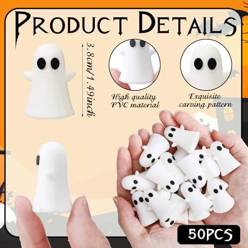 Lunmon 50 Pcs Mini Halloween Ghost Figurines, Tiny Halloween Figurines