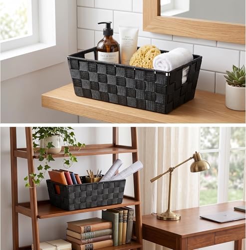 Small Woven Storage Baskets / 11.42 x 6.5 x 4.53 / Black