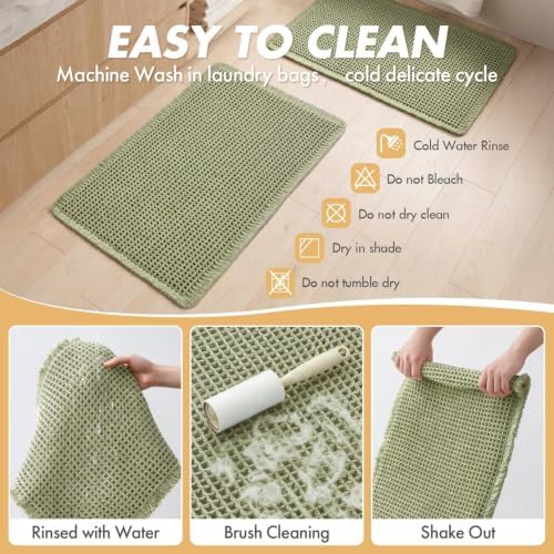 MIULEE Set of 2 Waffle Bathroom Rugs Boho Bath Mat Sage Green 17x24 Inch