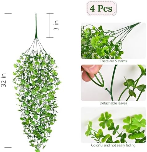 Waipfaru Artificial Hanging Plants, 4Pcs Faux Ivy Four-Leaf Clover