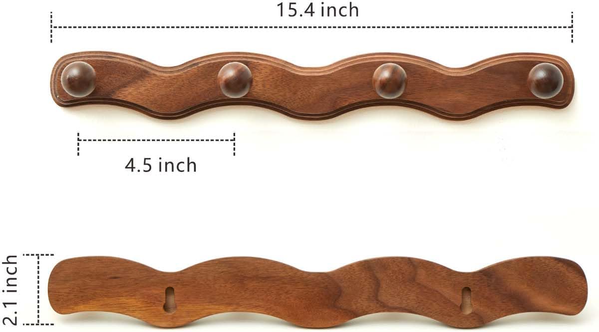 Wood Coat Rack Wall Mount / 4 Hooks / Set of 4