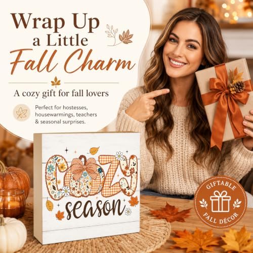 Fall Decorations for Home Cozy Season Pumpkin Wood Sign Fall Decor 5x5Inch