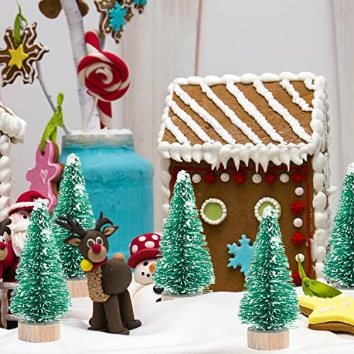 72Pcs Frosted Christmas Trees Artificial Sisal Tree with Wood Tree Base Home Decor for Party Green