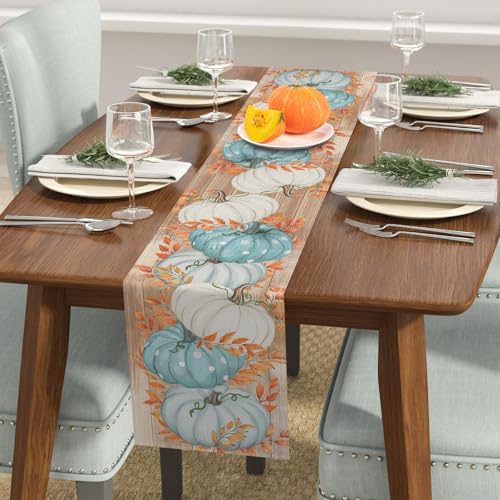 Niviy Pumpkin Leaves Thanksgiving Fall Table Runner, Autumn Table Decoration for Home Kitchen Dining Outdoor Indoor Holiday Farmhouse Decor 13 x 72 Inch