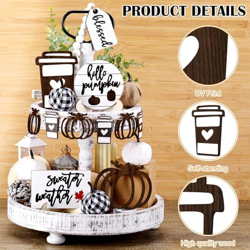 FairySandy 19 Pcs Fall Tiered Tray Decor Set, Hello Pumpkin