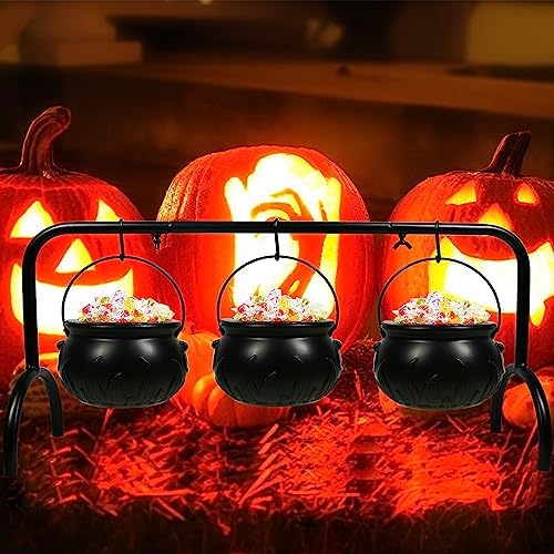 Darnassus 3PCS Halloween Cauldron on Rack Witches Cauldron Candy Bowl
