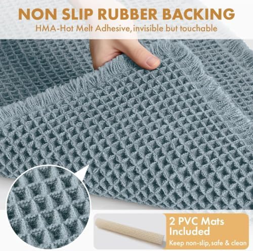 MIULEE Set of 2 Waffle Bathroom Rugs Boho Bath Mat Dusty Blue 18x30 Inch