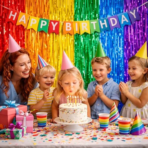 OHOME Back to School Decorations - Rainbow Streamers Backdrop Banner - Last Day of School Decorations for Classroom Decor | Rainbow Party Decorations for Cinco De Mayo Engagement Pride Fiesta Birthday
